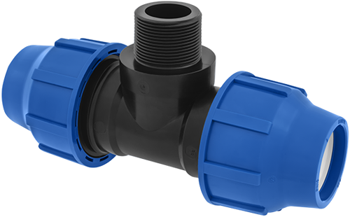 PE T-Stuk knel x buitendraad Kiwa Keur - 20 mm x 1/2'' x 20 mm