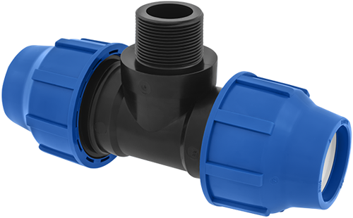 PE T-Stuk knel x buitendraad Kiwa Keur - 40 mm x 1 1/4'' x 40 mm