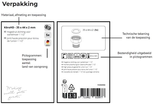 Dichting voor wartelmoer 3/8 ''-3