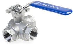 RVS Kogelkraan 3 weg L-boring binnendraad