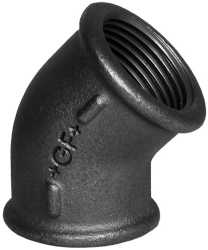 GF knie 45º type 120 zwart binnendraad