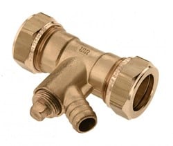 Bonfix Rechte koppeling met aftapgelegenheid messing - 2 x knel - 22 x 22