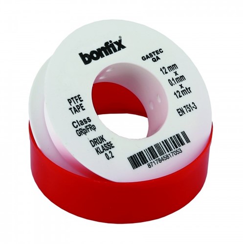 Bonfix Afdichtingstape PTFE tape GASTEC - 12 mm x 0,1 mm x 10 meter - drukklasse 0,2