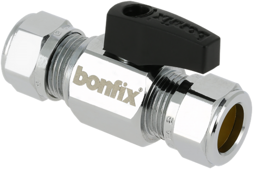 Bonfix Kogel (hoek) stopkraan verchroomd met zwarte knop - 2 x knel